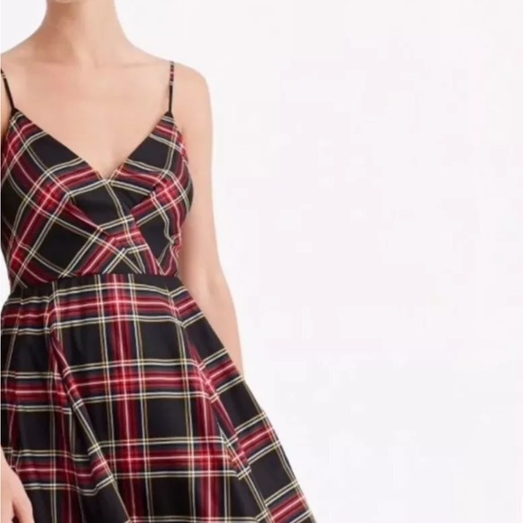 J. Crew Stewart Black Red Green Plaid Silk Blend Spaghetti Strap Dress Size 4 - Picture 2 of 5